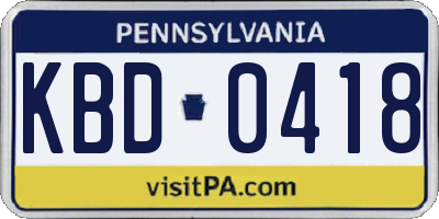 PA license plate KBD0418
