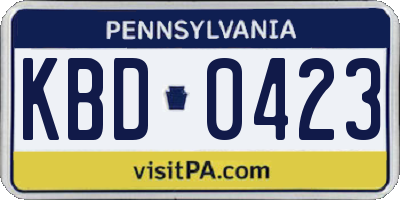 PA license plate KBD0423