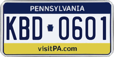 PA license plate KBD0601