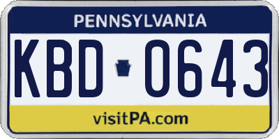 PA license plate KBD0643