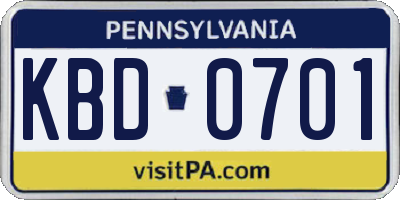 PA license plate KBD0701