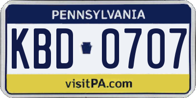 PA license plate KBD0707