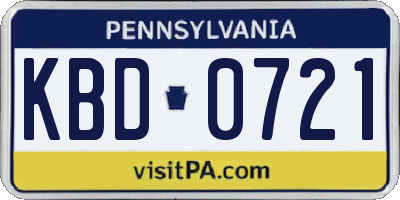 PA license plate KBD0721