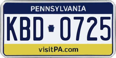 PA license plate KBD0725