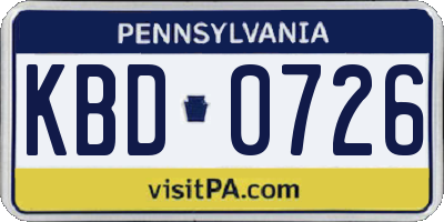 PA license plate KBD0726