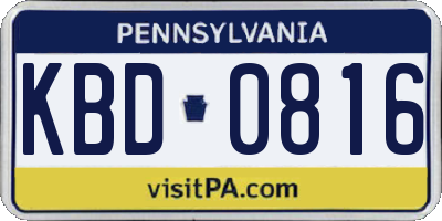 PA license plate KBD0816