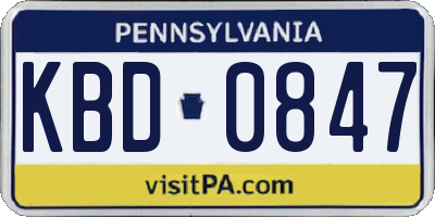 PA license plate KBD0847