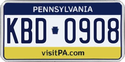 PA license plate KBD0908
