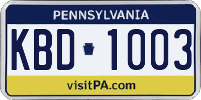PA license plate KBD1003