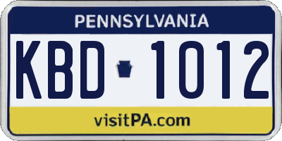 PA license plate KBD1012
