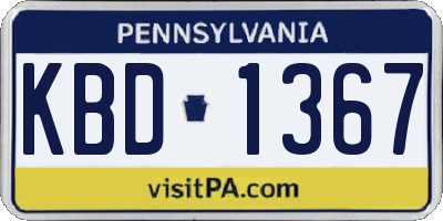 PA license plate KBD1367
