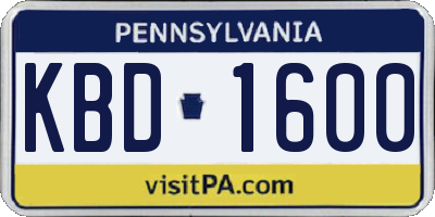 PA license plate KBD1600