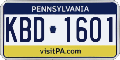 PA license plate KBD1601