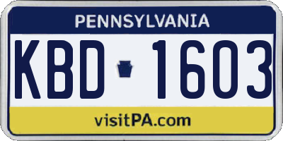 PA license plate KBD1603