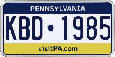 PA license plate KBD1985
