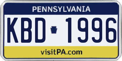 PA license plate KBD1996
