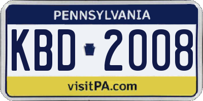 PA license plate KBD2008