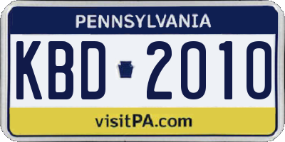 PA license plate KBD2010