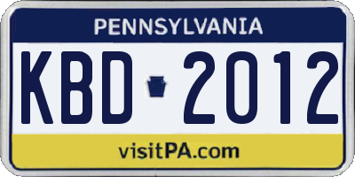 PA license plate KBD2012