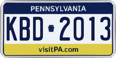 PA license plate KBD2013