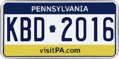 PA license plate KBD2016