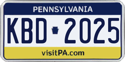 PA license plate KBD2025