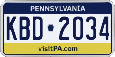 PA license plate KBD2034