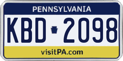 PA license plate KBD2098