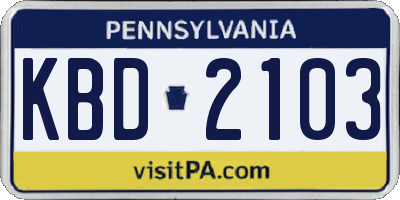 PA license plate KBD2103