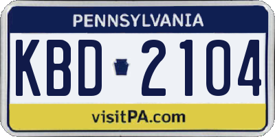 PA license plate KBD2104
