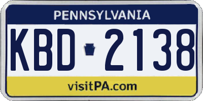 PA license plate KBD2138