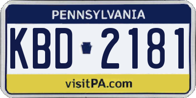 PA license plate KBD2181