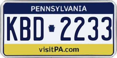 PA license plate KBD2233