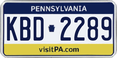 PA license plate KBD2289