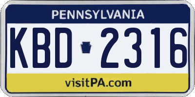 PA license plate KBD2316