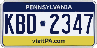 PA license plate KBD2347