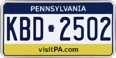 PA license plate KBD2502