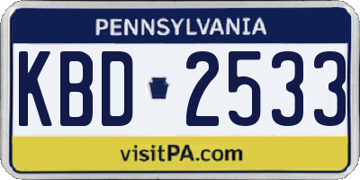 PA license plate KBD2533
