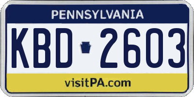PA license plate KBD2603