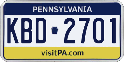PA license plate KBD2701