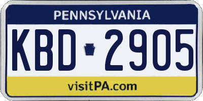 PA license plate KBD2905