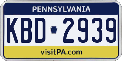 PA license plate KBD2939