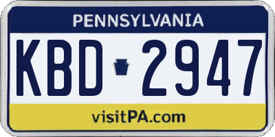 PA license plate KBD2947