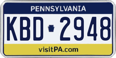 PA license plate KBD2948