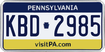 PA license plate KBD2985