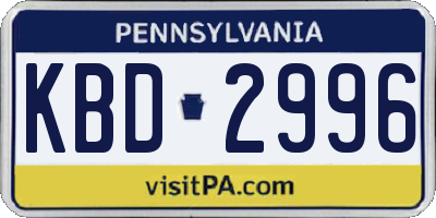 PA license plate KBD2996