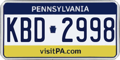 PA license plate KBD2998