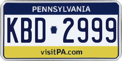 PA license plate KBD2999