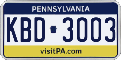 PA license plate KBD3003