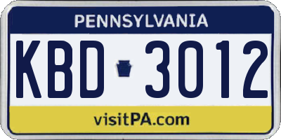 PA license plate KBD3012